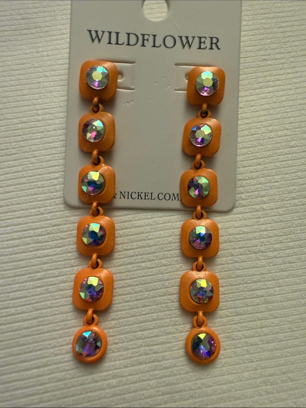 Wildflowers Orange Dangle Earrings with Iridescent Stones - party earrings